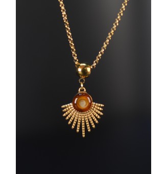 Collier demi Soleil ambré – Verre filé & acier inoxydable doré