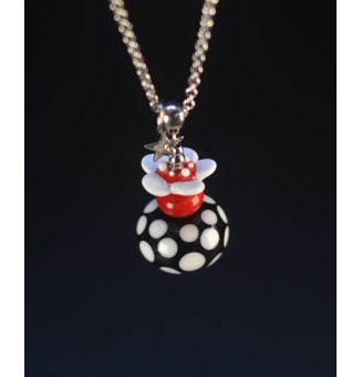 collier 72+3 cm "girly " perles de verre filé au chalumeau - noir blanc rouge