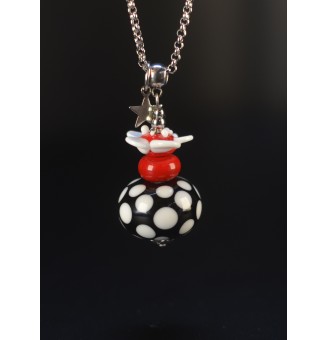 collier 72+3 cm "girly " perles de verre filé au chalumeau - noir blanc rouge
