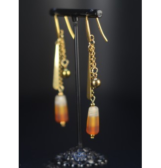 Boucles d’oreilles dégradé ambré – Verre givré & acier inoxydable doré