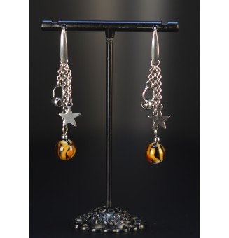 Boucles d’oreilles en perles verre filé – LEOPARD - acier inoxydable