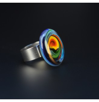 Bague artisanale multicolore – cabochon en verre filé – pièce unique