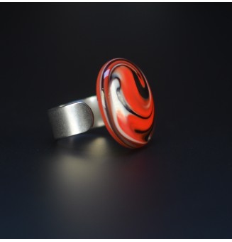 Bague en Verre filé artisanal , NOIR ROUGE - en Acier Inoxydable - bijou artisanal