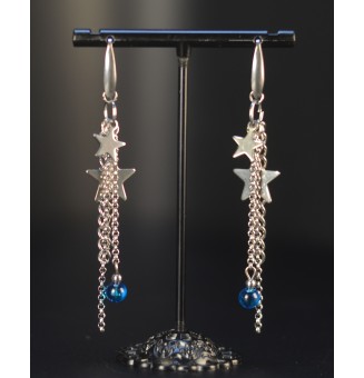 Boucles d’oreilles  BLEUES – perles verre filé & acier inoxydable