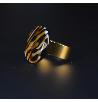 Bague cabochon léopard en...