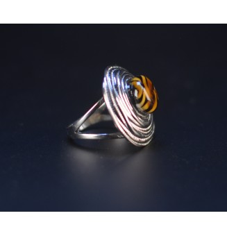 Bague en Verre Filé au Chalumeau "Léopard"  - acier INOXYDABLE doré