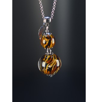 Collier long  & perle de verre motif léopard – création artisanale