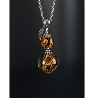 Collier long  & perle de verre motif léopard – création artisanale