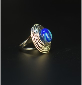 Bague en Verre Filé au Chalumeau "BLEU"  - acier INOXYDABLE
