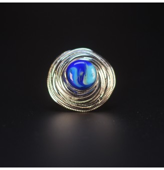 Bague en Verre Filé au Chalumeau "BLEU"  - acier INOXYDABLE