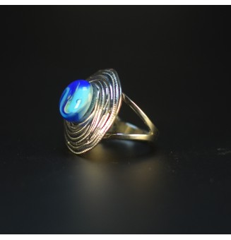 Bague en Verre Filé au Chalumeau "BLEU"  - acier INOXYDABLE