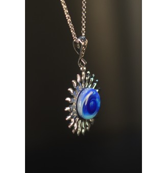 Collier Soleil BLEU en Acier Inoxydable avec Perle de Verre Filé 44+3 cm