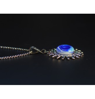 Collier Soleil BLEU en Acier Inoxydable avec Perle de Verre Filé 44+3 cm