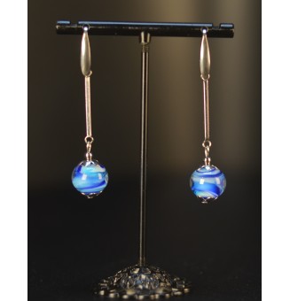 Boucles d’oreilles en perles verre filé – BLEU - acier inoxydable