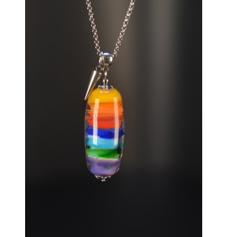 Collier multicolore en verre filé – Perle ovale & acier inoxydable