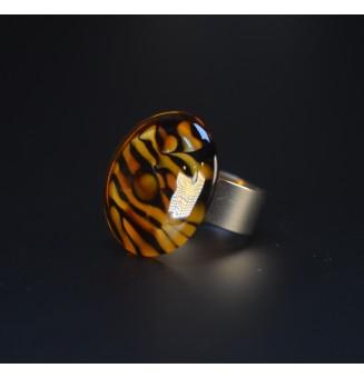 Bague cabochon léopard en verre filé – Acier inoxydable  réglable
