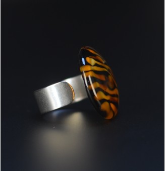 Bague cabochon léopard en verre filé – Acier inoxydable  réglable