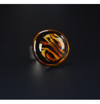 Bague cabochon léopard en verre filé – Acier inoxydable  réglable