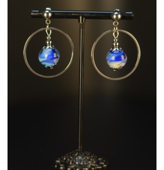 Boucles d’oreilles en perles verre filé – BLEU - acier inoxydable