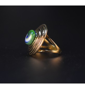 Bague en Verre Filé au Chalumeau "BLEU vert"  - acier INOXYDABLE doré