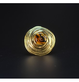Bague en Verre Filé au Chalumeau "Léopard"  - acier INOXYDABLE doré