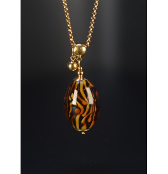 Collier long doré & perle de verre motif léopard – création artisanale