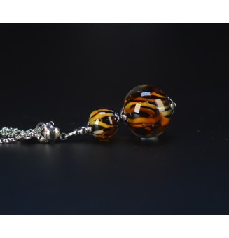 Collier long  & perle de verre motif léopard – création artisanale