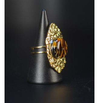 Bague réglable Léopard en acier inoxydable doré martelé avec cabochon en verre filé – bijou artisanal fait main Liloo Créations