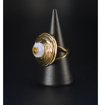 Bague en Verre Filé au Chalumeau "rose opale et or"  - acier INOXYDABLE doré