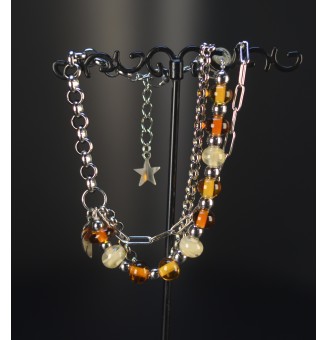 Bracelet multi-rangs en acier inoxydable et perles de verre filé – Modèle Unique