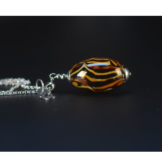 Collier long  & perle de verre motif léopard – création artisanale - acier inoxydable