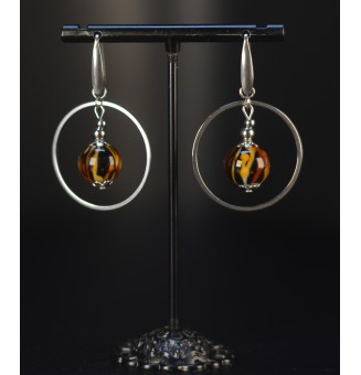 Boucles d’oreilles en perles verre filé – LEOPARD - acier inoxydable