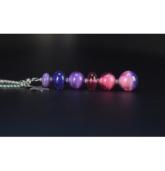 Collier "Éclat de Joie" "VIOLET/ROSE" en perles de verre filé - acier inoxydable