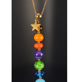 Collier "Éclat de Joie" "Multicolore" en perles de verre filé - acier inoxydable doré