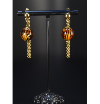 Boucles d’oreilles pendantes double pendant – Léopard & acier inoxydable doré