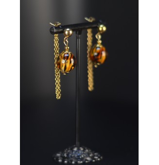 Boucles d’oreilles pendantes double pendant – Léopard & acier inoxydable doré