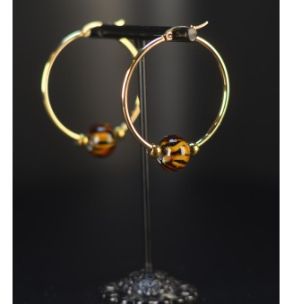 Créoles Léopard Dorées – Perles de Verre Artisanales - acier inoxydable doré
