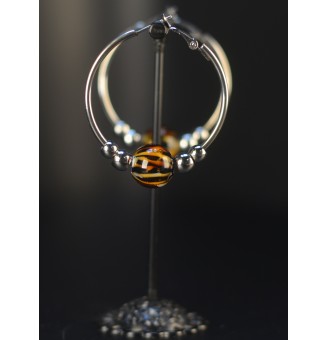 Créoles Léopard Dorées – Perles de Verre Artisanales - acier inoxydable argenté
