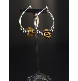 Créoles Léopard Dorées 3 cm– Perles de Verre Artisanales - acier inoxydable argenté