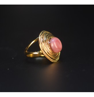 Bague en Verre Filé au Chalumeau "rose barbapapa"  - acier INOXYDABLE doré