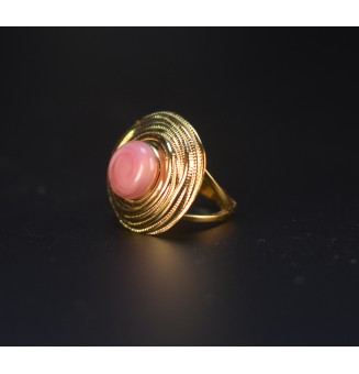 Bague en Verre Filé au Chalumeau "rose barbapapa"  - acier INOXYDABLE doré