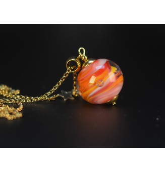 Collier long en verre filé MULTICOLORE – Acier inoxydable doré – 70 cm