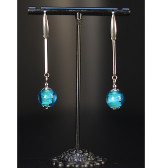 Boucles d’oreilles en perles verre filé – BLEU VERT- acier inoxydable