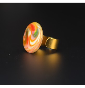 Bague artisanale multicolore – cabochon en verre filé – pièce unique