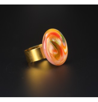 Bague artisanale multicolore – cabochon en verre filé – pièce unique