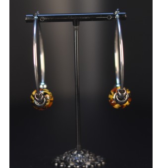 Créoles Léopard  5 cm – Perles de Verre Artisanales - acier inoxydable argenté