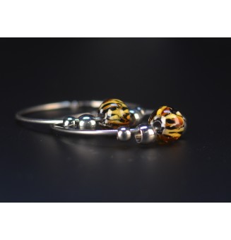 Créoles Léopard  5 cm – Perles de Verre Artisanales - acier inoxydable argenté