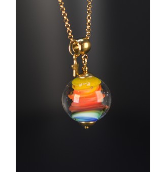 Collier long multicolore en verre filé – Acier inoxydable doré – 73 cm