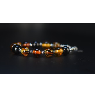 Bracelet artisanal en perles de verre – Motif Léopard, Noir & Ambre