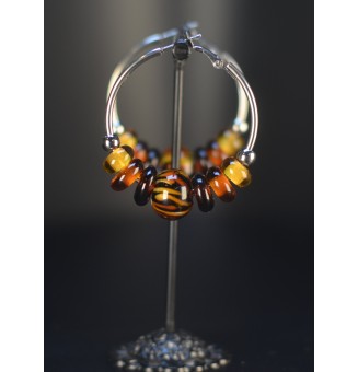 Créoles Léopard  4 cm – Perles de Verre Artisanales - acier inoxydable argenté